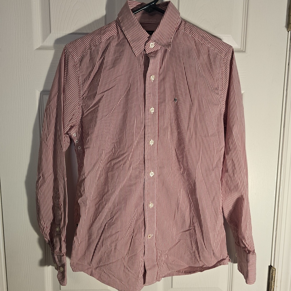 Victorinox Vertical Striped Tailored Fit Red/White Button Down Long Sleeve Shirt